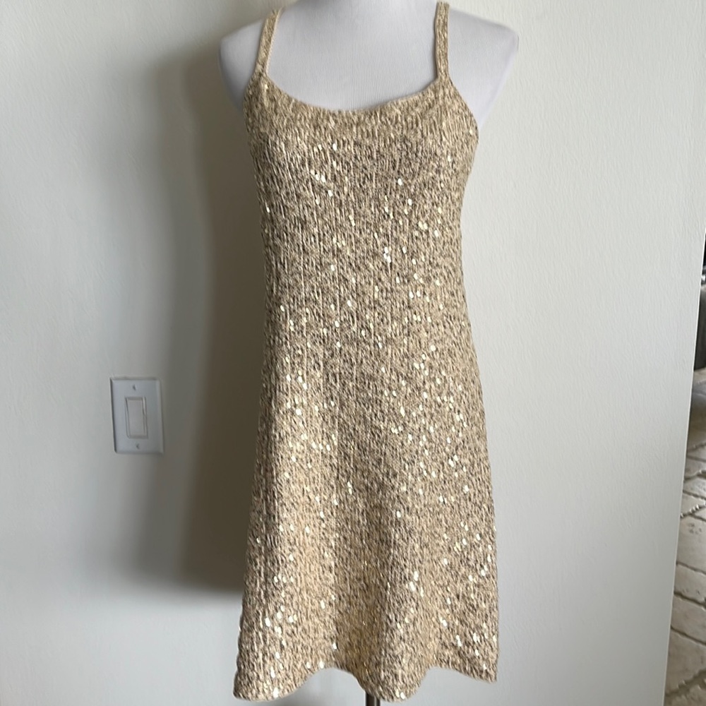 woman’s dress, gold, beige, sequins size medium iisli